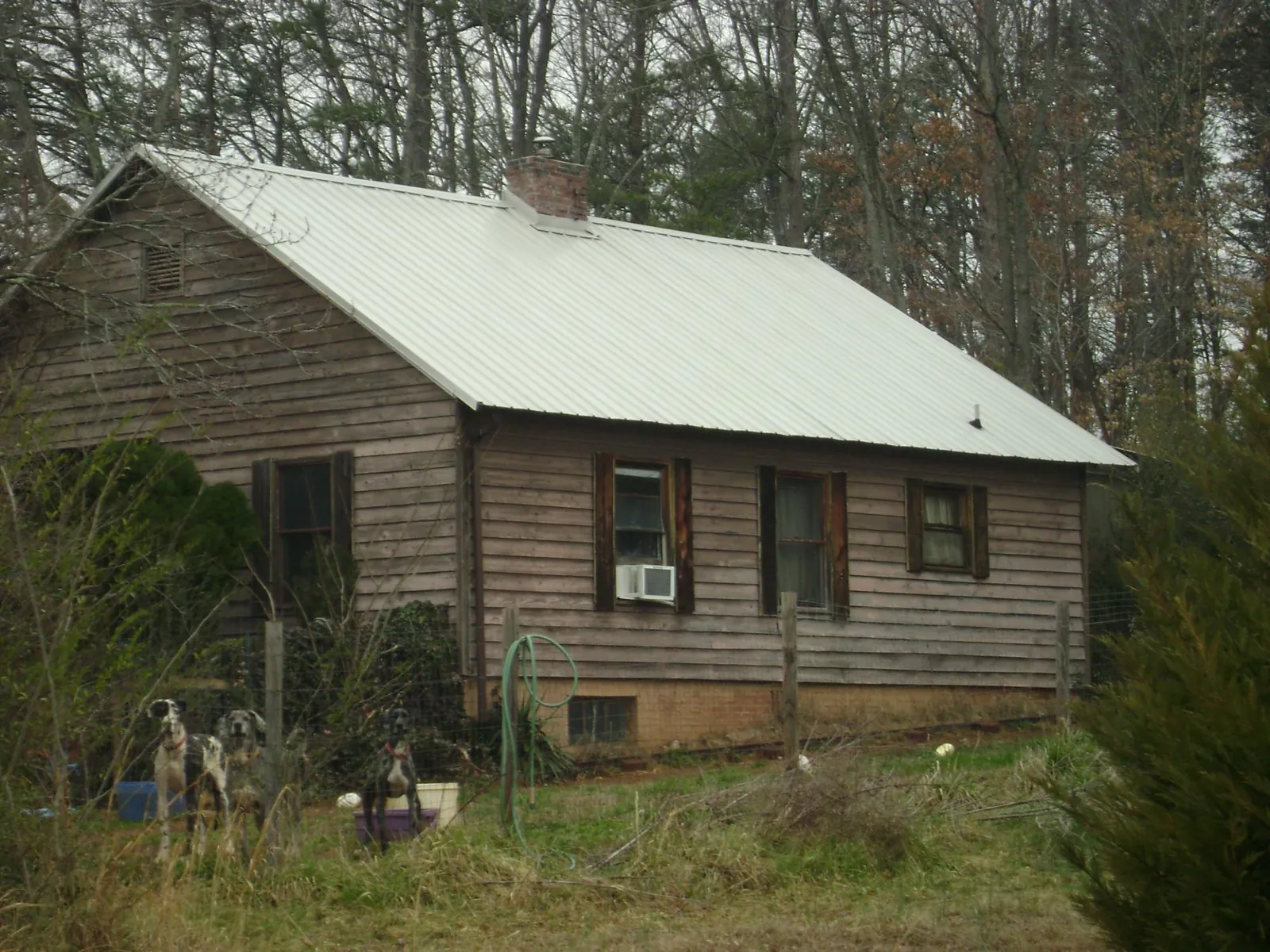 White metal roof on an old wood sided farmhouse, from a Metal Roof Installation job in Todd